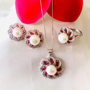 AAA 9-10mm pearl set real freshwater pearl silver